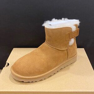 UGG Women's Mini Bailey Logo Strap Chestnut Ankle Short Boots Bootie Shoes New